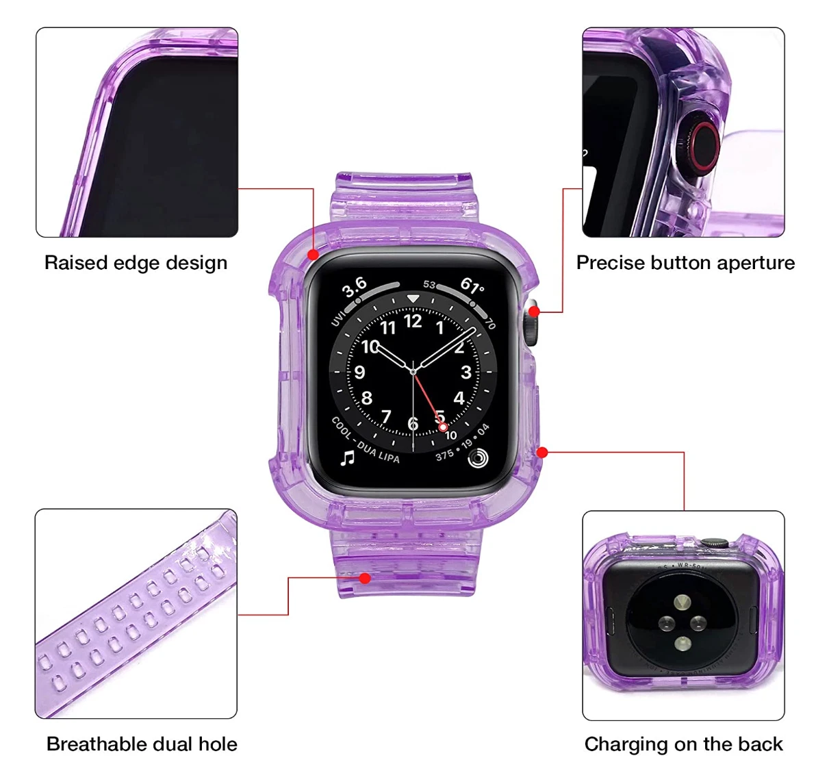 Clear Jelly Band Strap w Bumper Case for Apple Watch 38 40 41mm