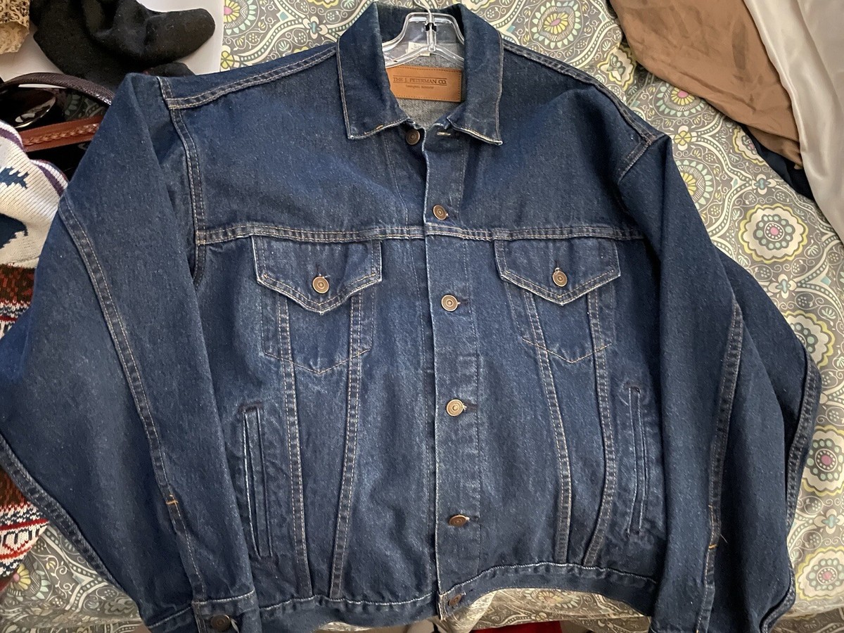 Vintage J Peterman Jacket Mens Large Denim Dark Blue Trucker Made 