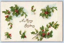 Christmas Postcard Holly Berries Winsch Back Silk Milwaukee Wisconsin WI 1909