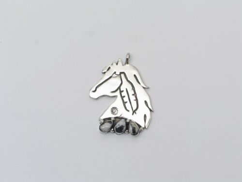 Sterling Silver Navajo Handmade Horse Pendant with 3 White Buffalo Stones - Picture 1 of 7