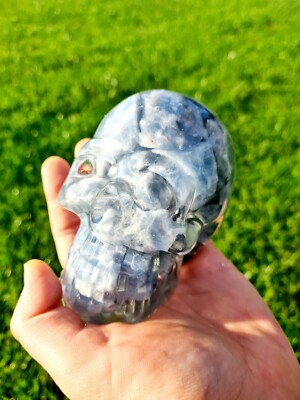 Clear your Mind Magischer Kristallschädel Blau Calcit Harzschädel, Spirituelles Geschenk