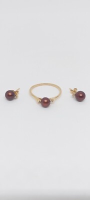 SCHOKOLADE und SCHWARZE 6mm Süßwasserperlen Diamanten 14k Gelbgold SET.