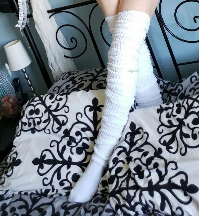 Extra Long Loose Thigh High Socks Over The Knee Boot Japanese School Girl White