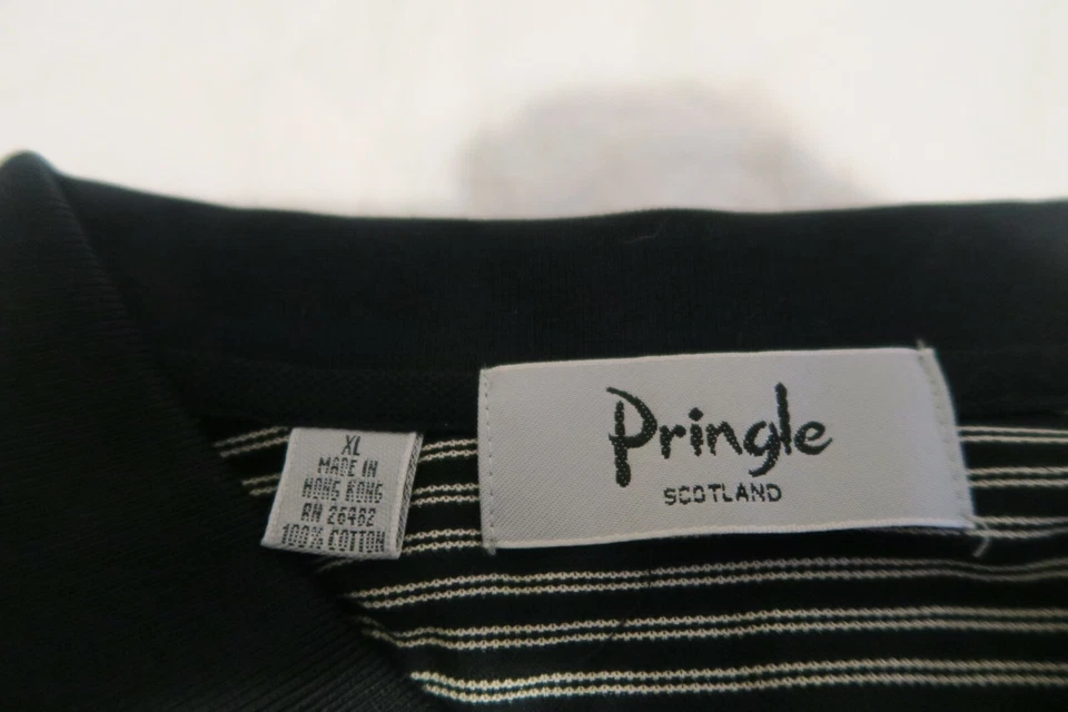 Polo de golf Pringle Scotland a rayas negro para hombre XL Secession banderas de palos de golf Foto 4 de 4