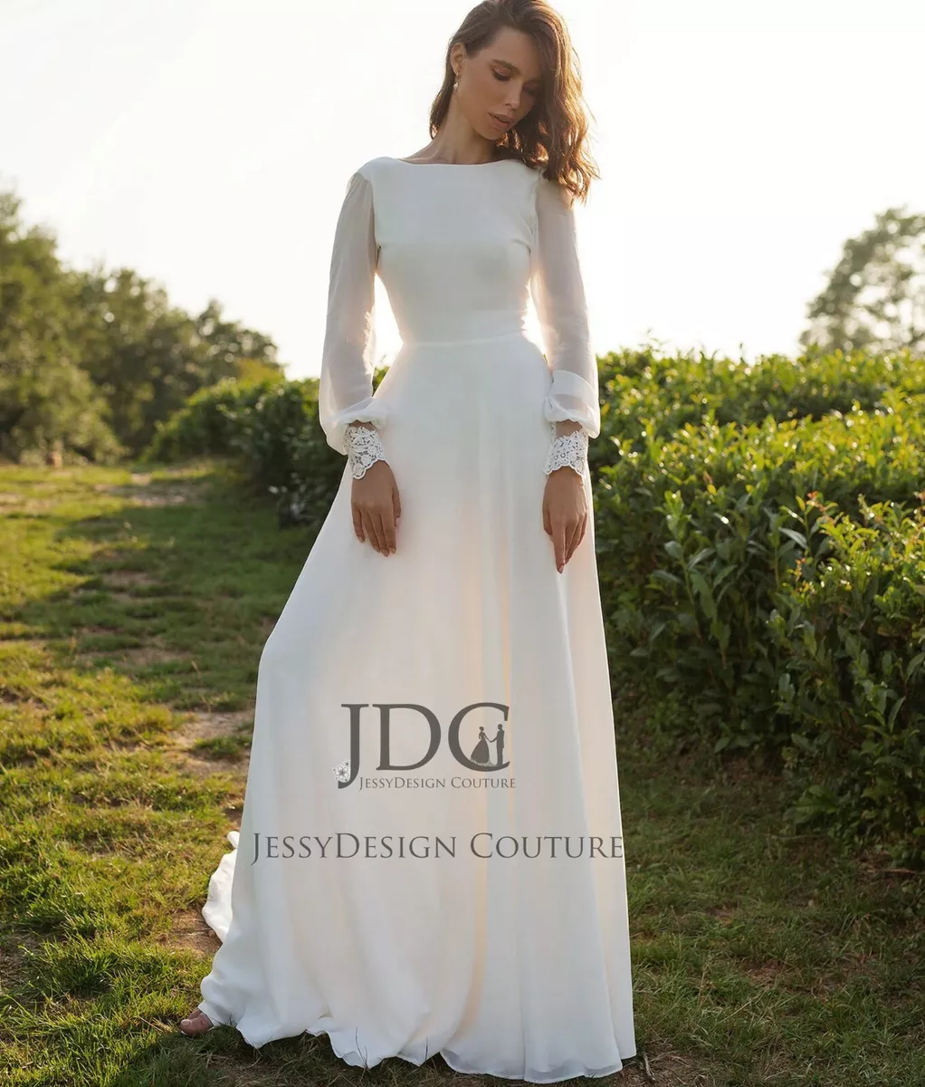 Chic Simple Chiffon Bridal dress Wedding Gown Custom made backless