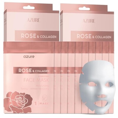 AZURE Rose & Collagen Hydrating Facial Sheet Mask - 10 Pack