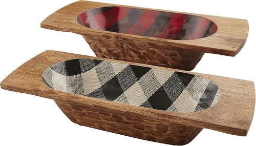 Mud Pie Christmas Nested Check Dough Bowl Set, Small 7" x 19" | Large 9" x 21"