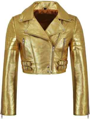 Stylish Casual Soft Wear New Women Gold Cropped Jacket Handmade Leather Lambskin