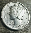 1939 Mercury 90% Silver Dime AU 'FREE SHIPPING'      # 532-78