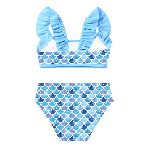 Kids Girls Swimsuit Ruffled Swimwear Bathing Tops With Briefs Printed Beachwear - Picture 35 of 45