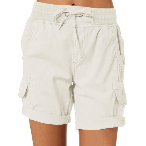 Pantalones Cortos Damas Cintura Elástica Algodón Lino Verano Playa Bolsillo Pantalones Cortos - Imagen 5 de 20