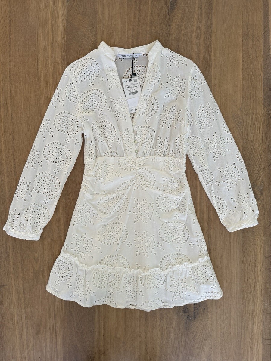 Zara Womens White Mini Dress. Openwork Embroidered. Size M. NWT. | eBay