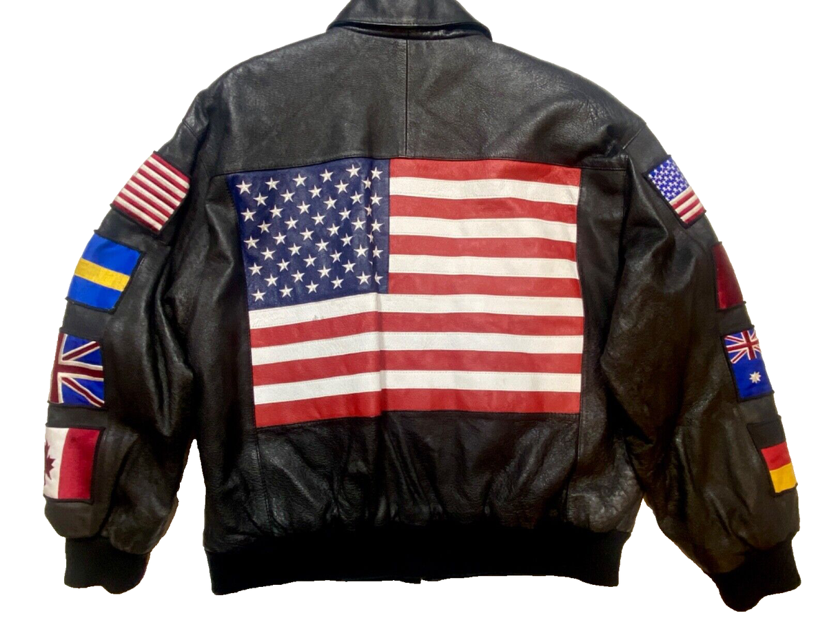 Vintage Wilson Leather Bomber Jacket w/American Flag and Vintage Wilson Leather Bomber Jacket w/American Flag and