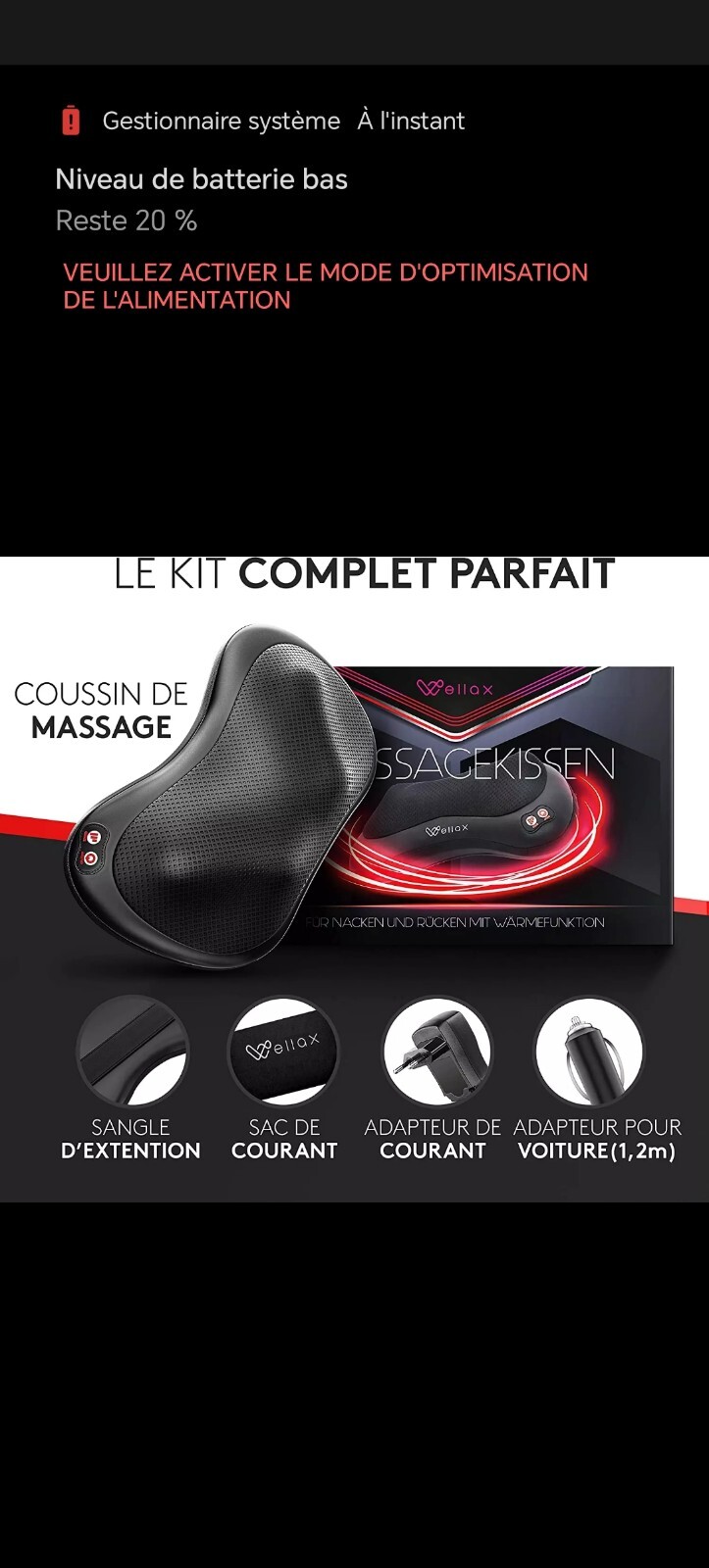 Coussin de massage chauffant Shiatsu dos vibrant avec têtes de rotation 3D