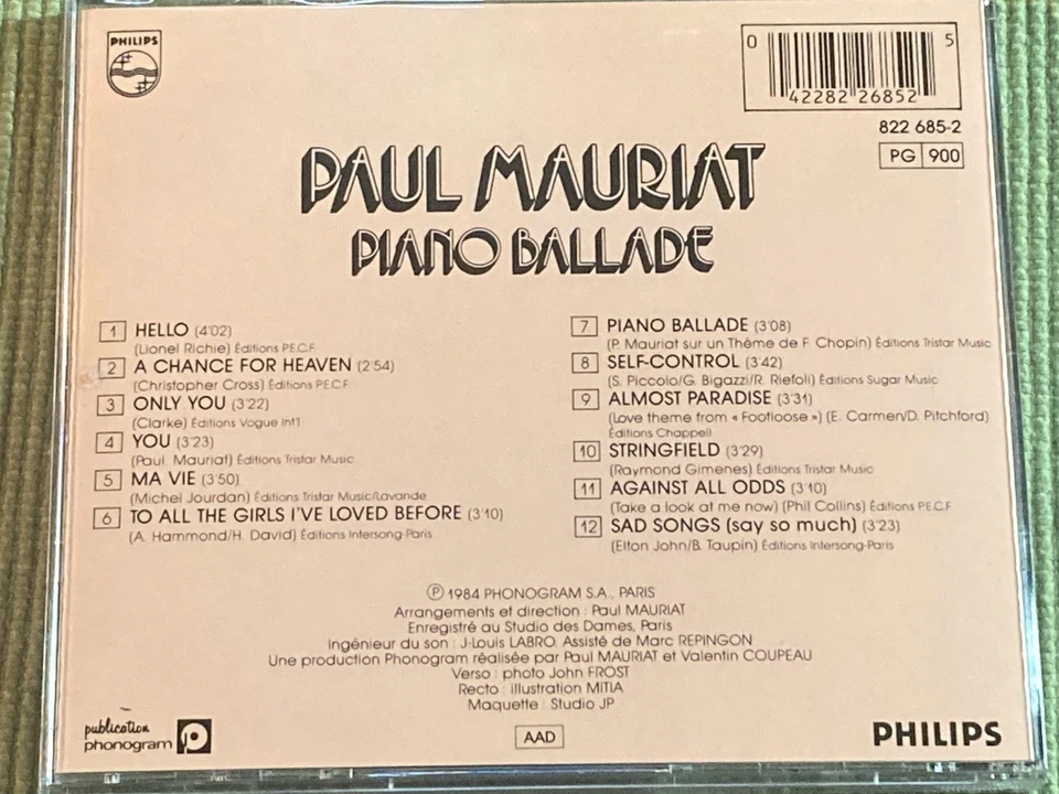 PAUL MAURIAT ФОРТЕПИАНО БАЛЛАДА РЕДКАЯ 12 ТРЕК CD БЕСПЛАТНАЯ ДОСТАВКА - Изображение 2 из 2