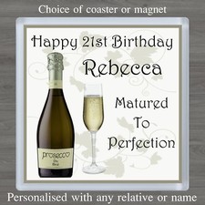 Personalised Prosecco Coaster or magnet 18th 21st 30th  Any Age Birthday Gift