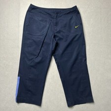 VTG Nike Women  s Pants M Navy Blue Yellow Swoosh Athletic Golf Capri Style