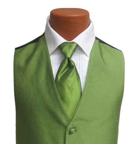 Men's Jean Yves Sterling Kiwi Green Tuxedo Vest & Tie Wedding Groom Prom - Picture 4 of 5