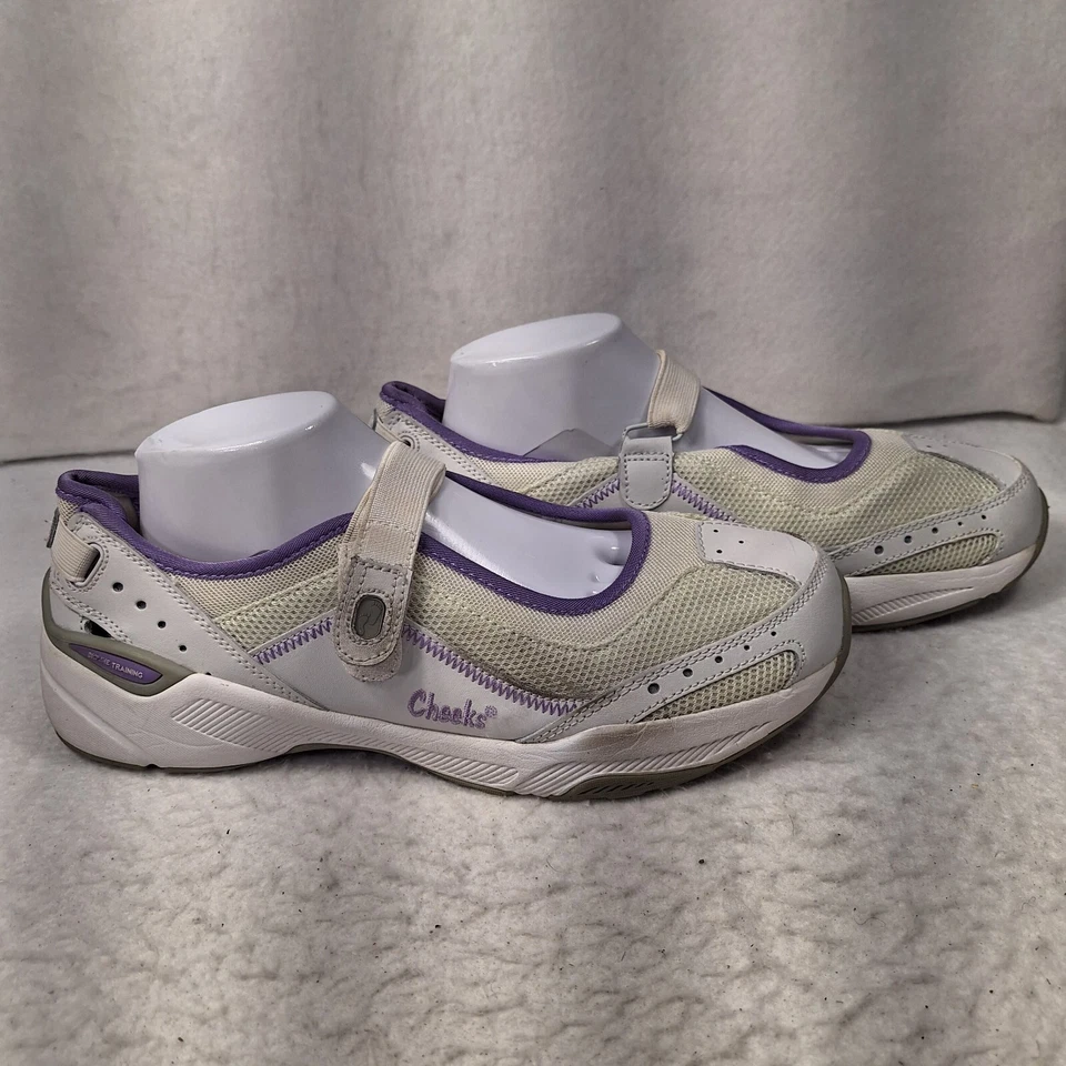 Tênis Cheeks Tony Little Feminino 11 M Branco Roxo Mary Jane Alça Ajustável - Imagem 3 de 4