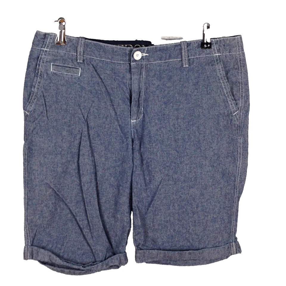 Merona Mujer Puños Boyfriend Shorts Talla 10 x 9.5 Azul 100% Algodón Cambray Foto 2 de 3