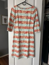 J. McLaughlin Catalina Cloth Sheath Dress Paisley Orange Blue Stripe Size XS