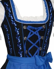 XS 4 German Dirndl Dress EMBROIDERY Oktoberfest SEE BACK SIDE 3pcs BLACK  BLUE