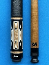 JACOBY CUSTOM POOL CUE 12.3MM 29"KW SHAFT EBONY MAPLE BURL LEATHER WRAP  RADIAL