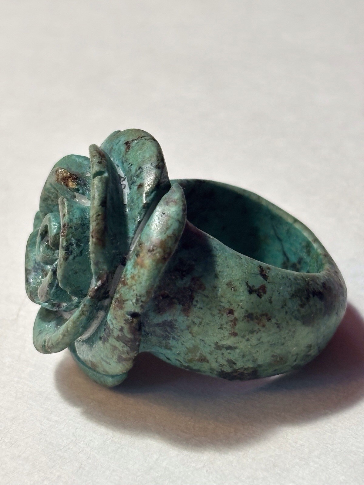 Big Bold Solid Carved Turquoise Rose Ring Size 8 - image 4