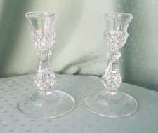 Pair of Clear Glass Diamond Pattern Candle Stick Holders