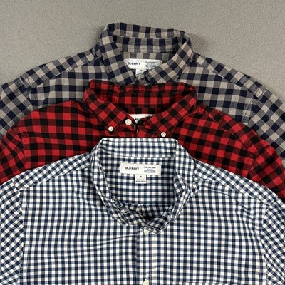 Old Navy Everyday Shirt Lot Bundle Mens M Multicolor Gingham Check Regular Slim