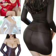 Womens Deep V Neck Dress Nightwear See-through Bodycon Mini  Dresses G-strings