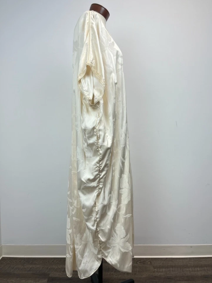 Vintage Ivory Satin Jacquard Kaftan Djellaba Maxi Dress Embroidered L - Image 3 of 4