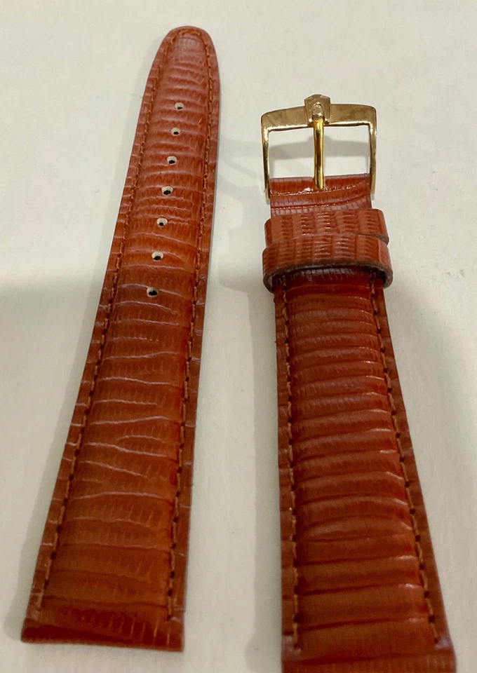 Pulseira de couro Accutron bronzeado granulado de lagarto assinada com fivela assinada GF ou SS - Imagem 4 de 4