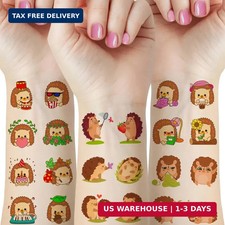 12 Sheets Cartoon Hedgehog Temporary Tattoos for Adults - Cute Animal Fake Tatto