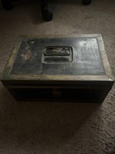 Vintage Black Metal Bank Cash Document Lock Box