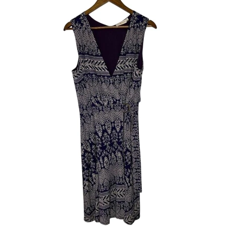 Abito midi senza maniche stampa marina Tory Burch M boho chic misto seta con cintura