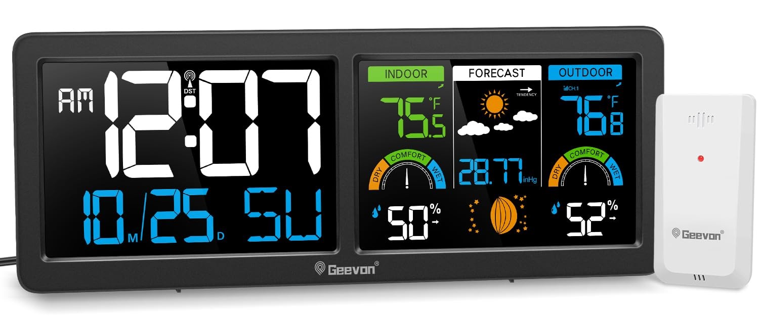 S Wireless Indoor Outdoor Thermometer With Atomic Clock, H