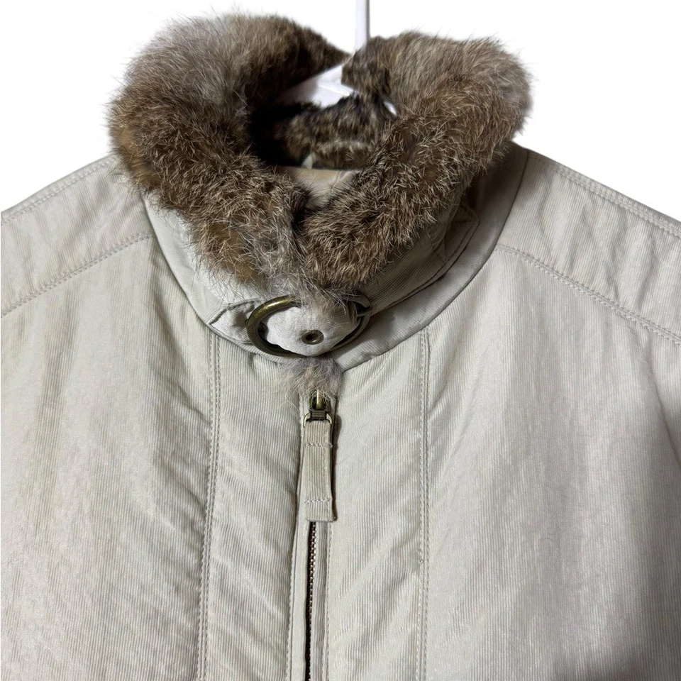 Chaqueta para mujer Via Spiga grande corta cuello de piel de conejo ribete lujo espeluznante dinero antiguo Foto 3 de 4