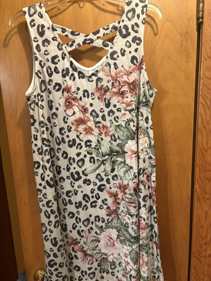 Ladies Time Sign WOMEN'S TIME AND TRU SLEEVELESS FLORAL LEOPARD SUNDRESS - SIZE M (8/10 ...