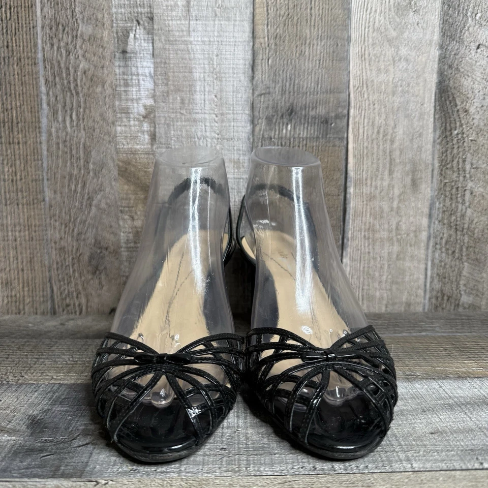 Womens Kate Spade Black Patent Leather Italy Peep Toe Slingback Heels Size 8 B - Image 3 of 4