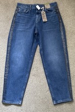 MARKS AND SPENCER 12 S 25” LEG MOM INDIGO DENIM JEANS WITH SILVER GLITTER TRIM 