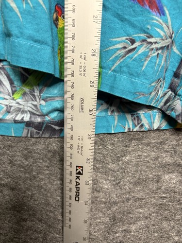 PARADISE FOUND Blue Hawaiian Shirt Vintage Parrots Palm Tree L Light Button Up - Picture 7 of 12