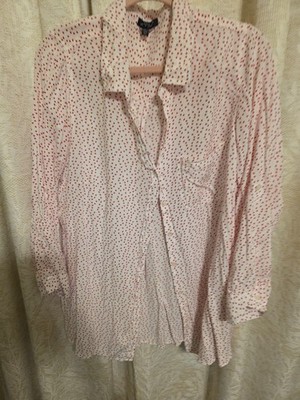 Velvet Heart Button Front Top Womens 2X White Red Roll Tab Sleeve Tunic