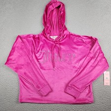 Juicy Couture Hoodie Womens Small Pink Velvet Cropped Rhinestones Pajama