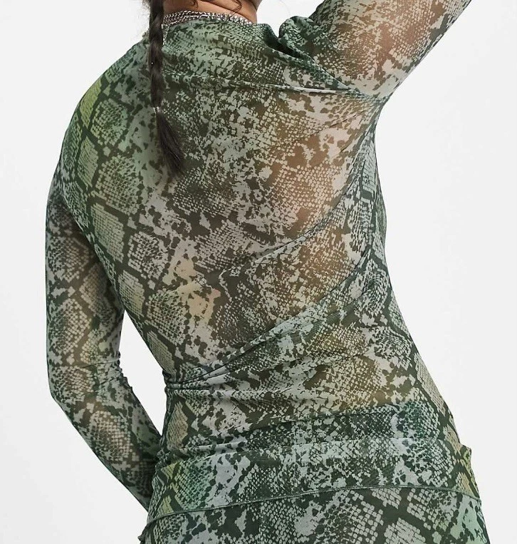 Weekday Oberteil Shirt transparent Schlangenmuster Grüntöne 40/42 neu! - Bild 3 von 4