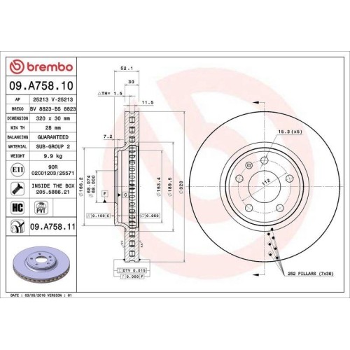 Bremsscheibe Brembo 09.A758.11 Prime Line - Uv Coated FüR Audi Audi (Faw)-image