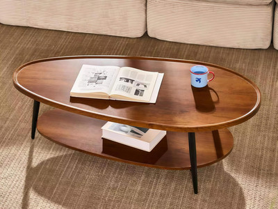 Oval Coffee Table, Mid-Century Modern Coffee Table, Brown Walnut Wood Table for 