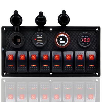 12V 24V Red LED ON/Off Marine Multi Function Switch Panel Waterproof 8 Gang R...