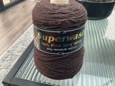 Vintage 100% Pure New Wool Yarn 400g Machine Or Hand Knit Cone Brown