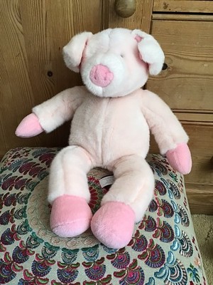 Vintage The Bear Necessities großes schlaffes rosa Schwein weiches Plüschtier 16 Zoll